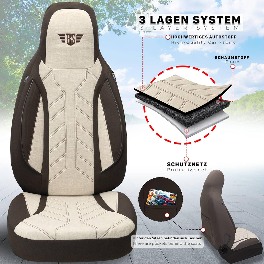 BREMER SITZBEZÜGE Mass Sitzbezüge Schonbezüge für Skoda Fabia 2 PLKT210 PLKT210 - Braun/Beige Fabia