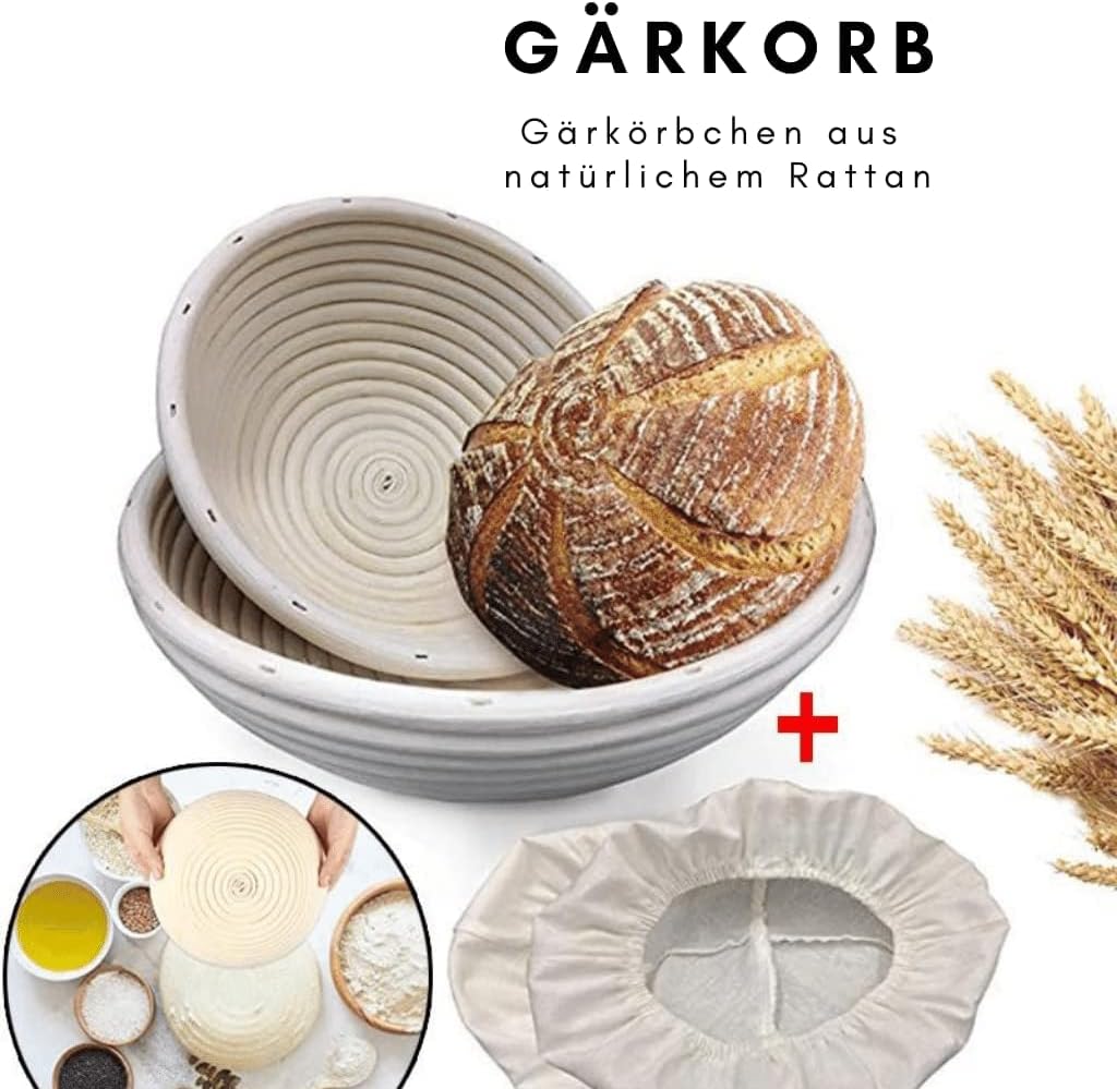 Set zum Brotbacken – knuspriges Brot selber machen inkl. Gärkorb, Teigkarte, Teigrührer, Bäckermesse