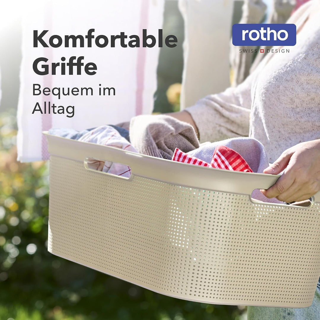 Rotho Brisen 4er-Set Wäschekorb 40l, Kunststoff (PP) BPA-frei, beige, 4 x 40l Cappuccino, Cappuccino
