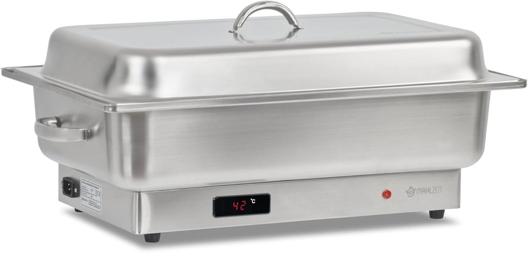 Mahlzeit elektrischer Edelstahl Chafing Dish mit GN 1/1 | 9 Liter | bis 80°C mit Display | Speisenwä