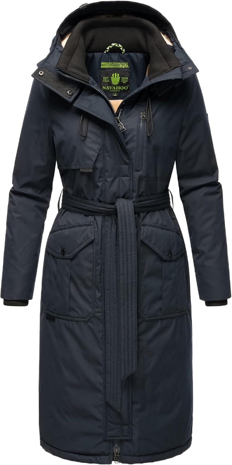 Navahoo Damen Wintermantel Warmer Parka lang mit hohem Kragen und weicher Kapuze Hokulanii XS-XXL XL