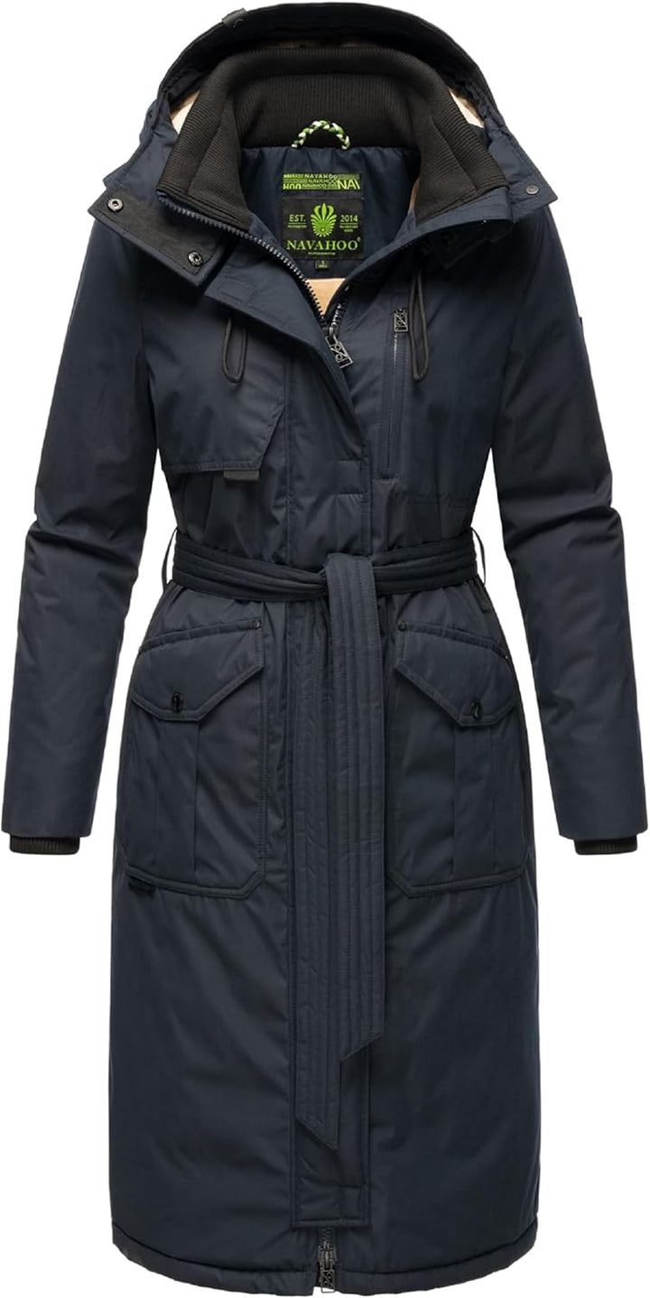 Navahoo Damen Wintermantel Warmer Parka lang mit hohem Kragen und weicher Kapuze Hokulanii XS-XXL M