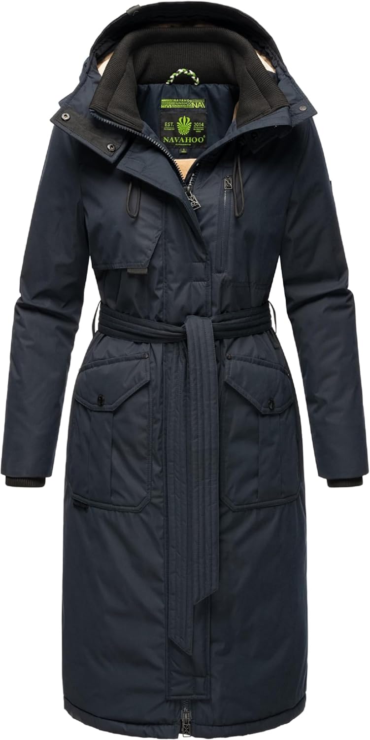 Navahoo Damen Wintermantel Warmer Parka lang mit hohem Kragen und weicher Kapuze Hokulanii XS-XXL XS
