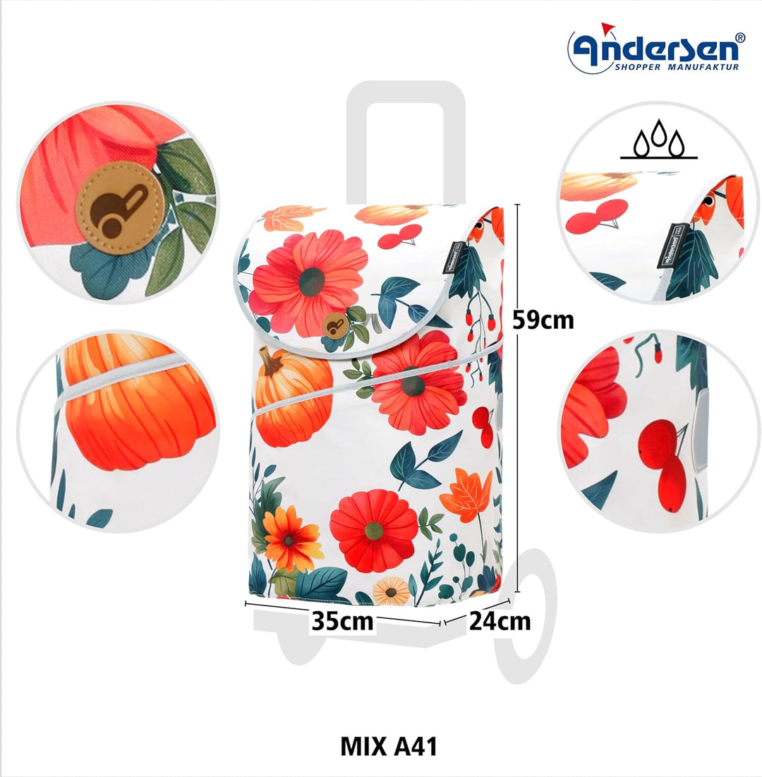 Andersen Einkaufstrolley - klappbar - 46 Liter - belastbar 40 kg - Stahlgestell - mit Kordelzug & Kl