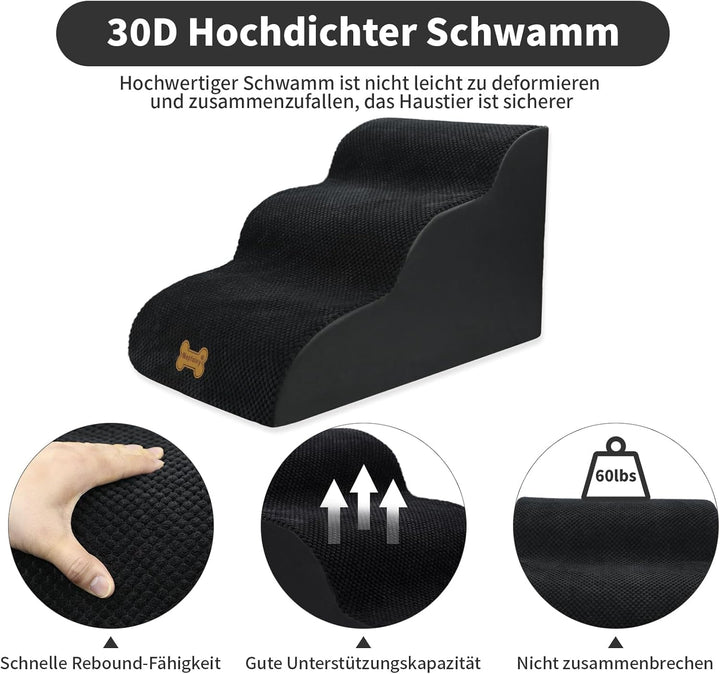 Nepfaivy Hundetreppe für Kleine Hunde 3-Stufig, Haustiertreppe für Bett und Sofa aus Hochdichtem Sch