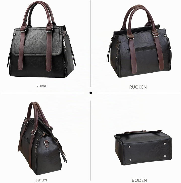 NICOLE &amp; DORIS Damen Handtasche Retro Schultertasche Henkeltasche Gross Leder Frauen Umhängetasche M