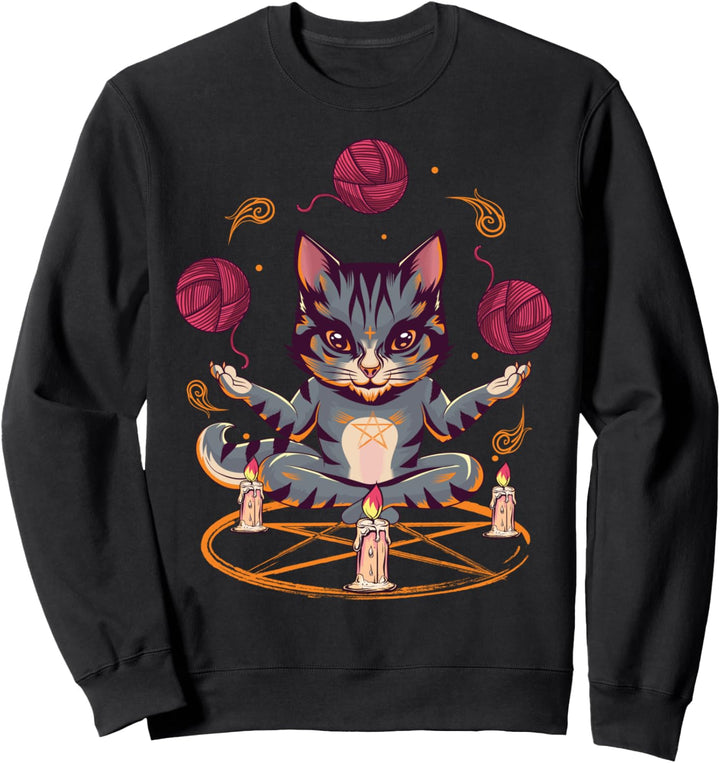 Evil Yarn Juggling Black Cat Devil Occult Satanic Pentagram Sweatshirt