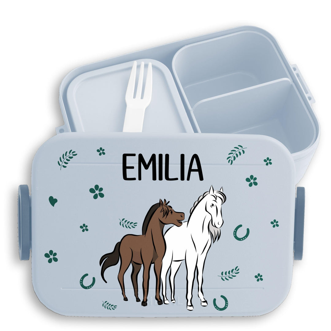 Shirtracer Mepal Lunchbox Kinder personalisiert Pferde mit Name 3 Hellblau, 3 Hellblau