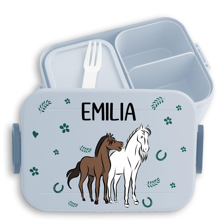 Shirtracer Mepal Lunchbox Kinder personalisiert Pferde mit Name 3 Hellblau, 3 Hellblau