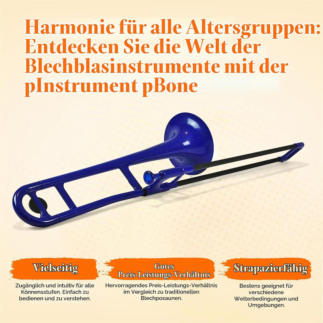 pBone PBONE1-BL Kunststoff Posaune blau mit Tasche und Mundstück