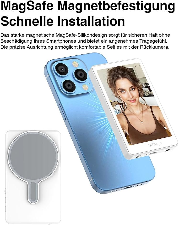 Callstel Selfie-Displays: Selfie-IPS-Vorschau-Display, 3,97", magnetisch, für iOS/Android, Akku (Mon