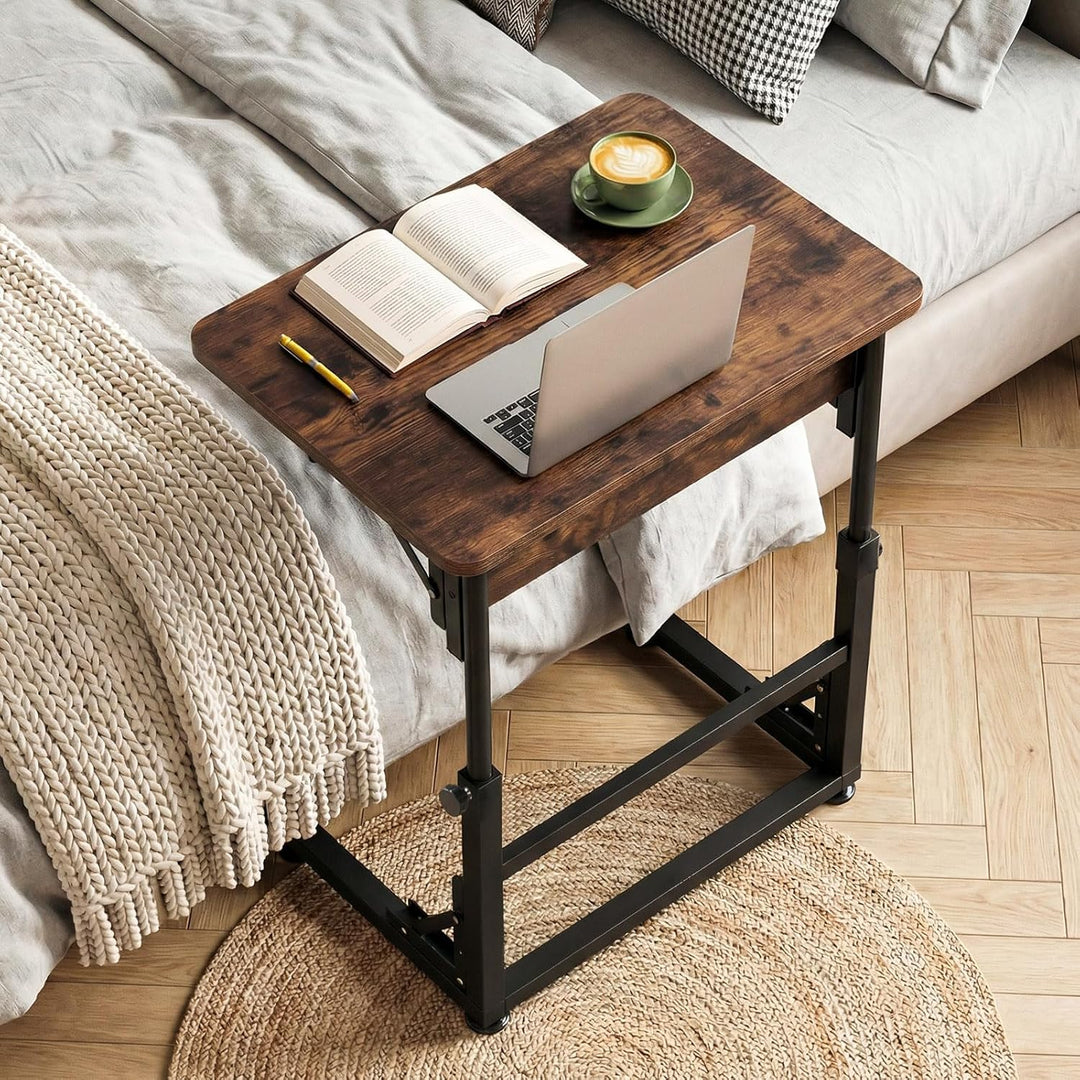 COSTWAY Betttisch, höhenverstellbarer Pflegetisch klappbar, Laptoptisch C-Form aus Metall & Holz, Be