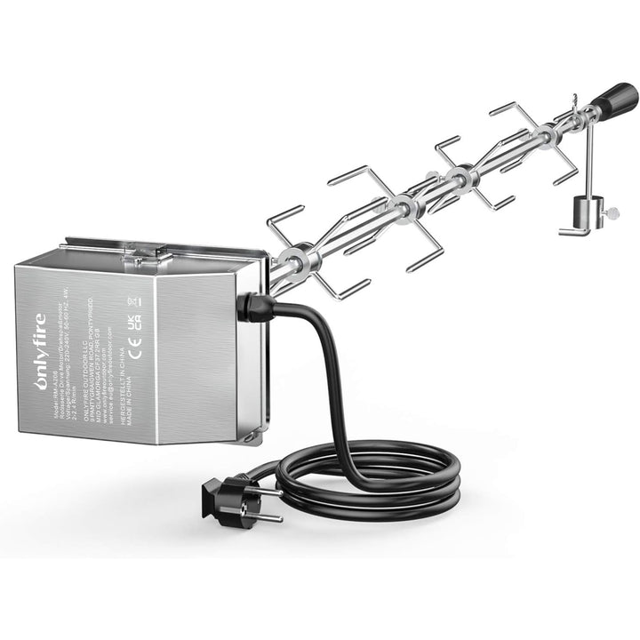 Onlyfire Universal Grillspiess Set, 120 cm inkl. 4X Fleischnadeln und Edelstahl Motor, 220V - 240V,