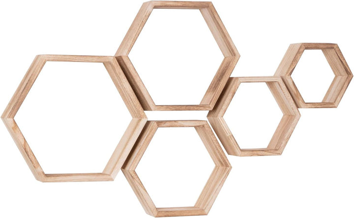 WONFUlity Hexagon schwebende Regale, 5er-Set, Wandmontage, Holz, Bauernhaus-Aufbewahrung, Waben-Wand