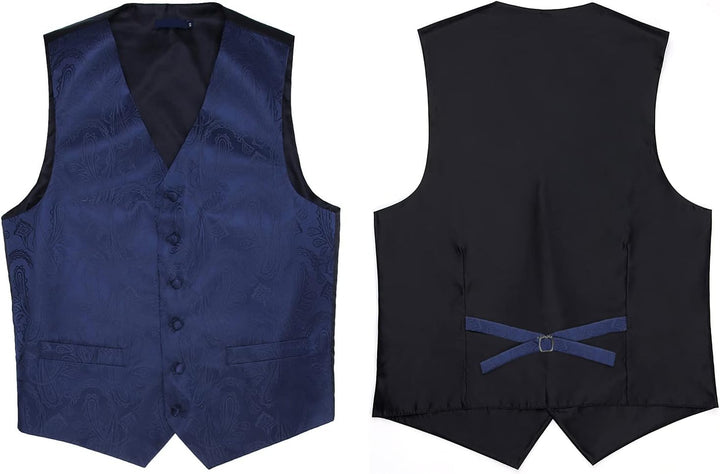 Enlision Herren Paisley Floral Jacquard Weste &amp; Krawatte und Pocket Square Weste Anzug Set S Blau, S