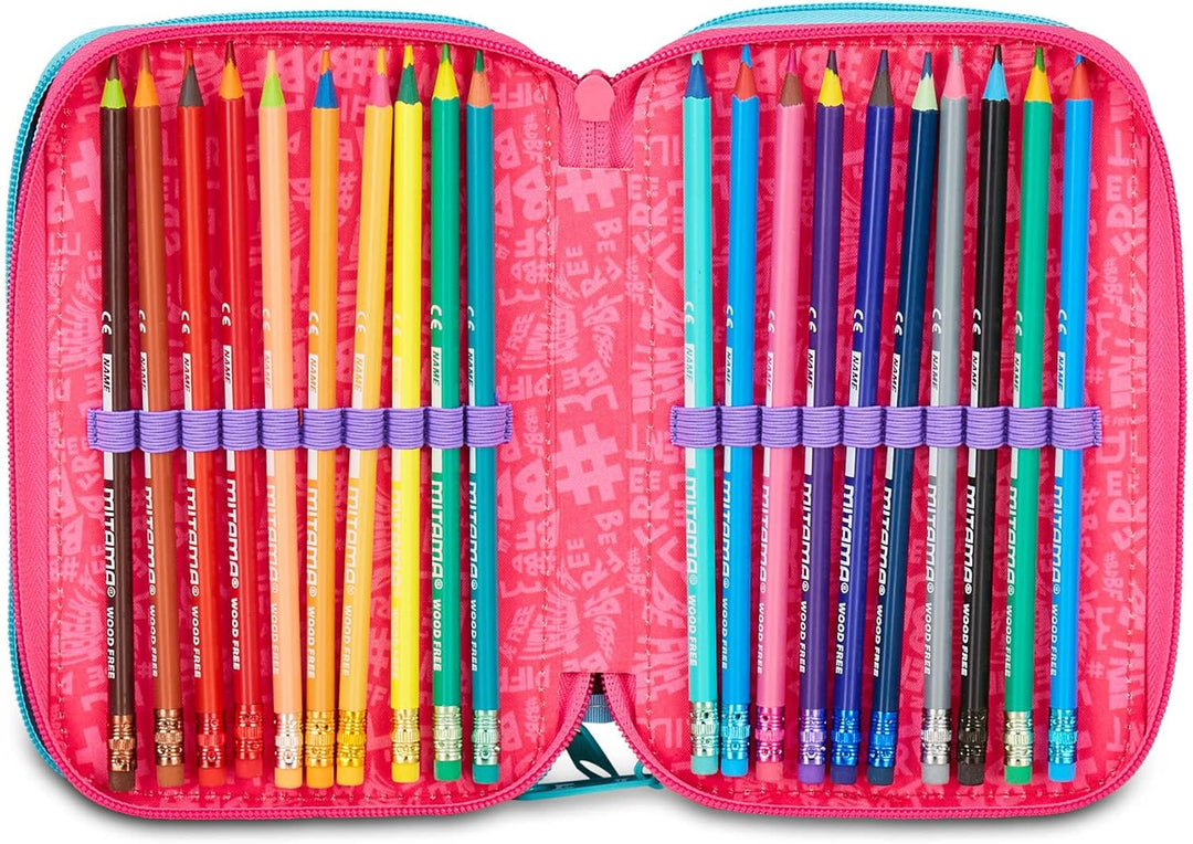 Mitama Federmäppchen für die Schule mit 3 Fächern, Super Triple Rainbow Love, Inhalt 47 Stück, kompl