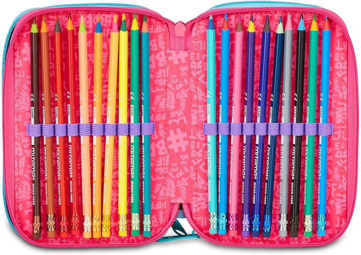 Mitama Federmäppchen für die Schule mit 3 Fächern, Super Triple Rainbow Love, Inhalt 47 Stück, kompl