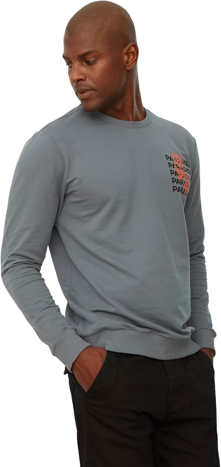 TRENDYOL Herren Anthrazit Männlich Regulärer Fit Langarm Fahrradkragen Gedruckt Sweatshirt M Anthrac