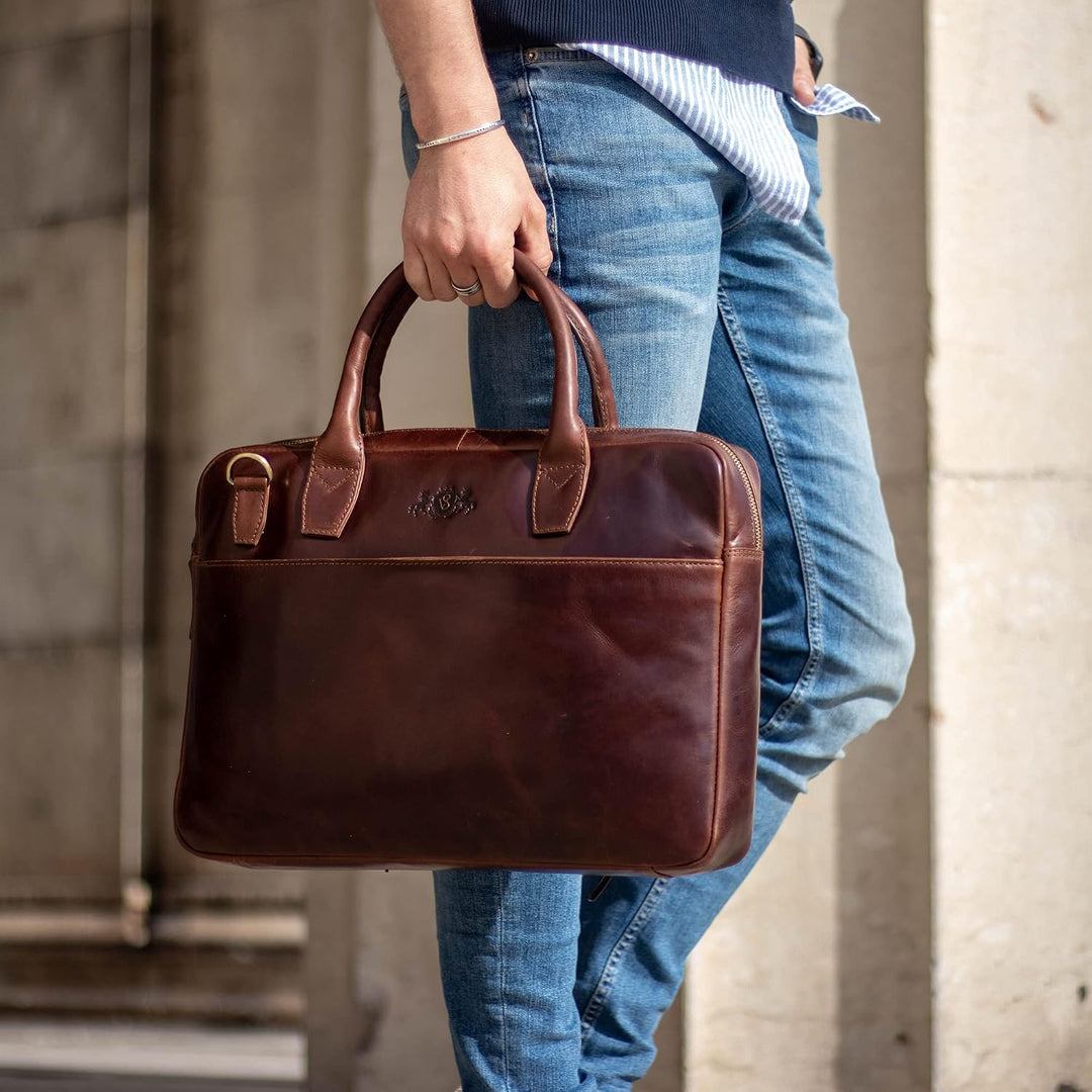 SID &amp; VAIN grosse Laptoptasche schmal echt Leder - 15 Zoll Laptop Business-Tasche BOSTON gross - Umh