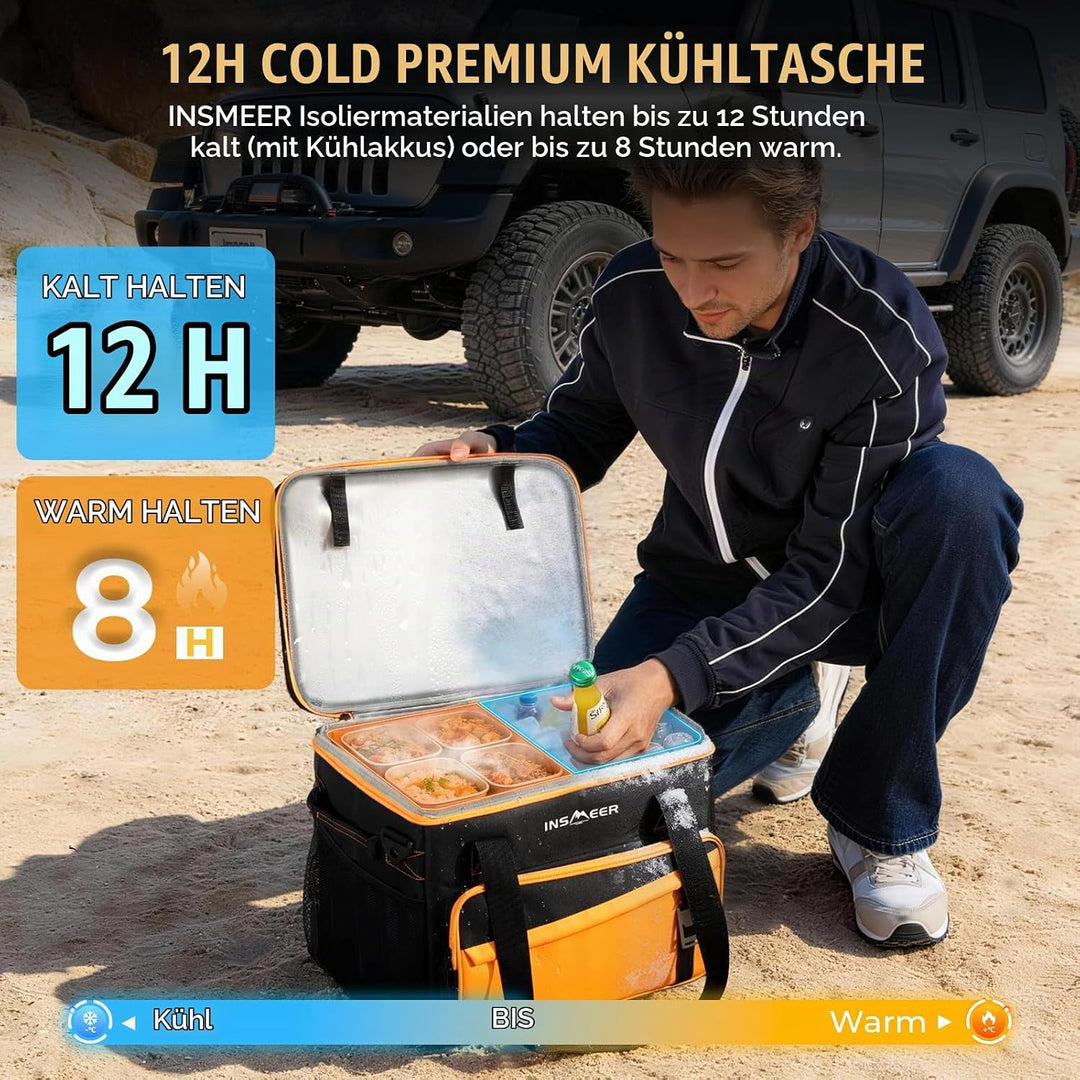 INSMEER Grosse Kühltasche für 40L/55 Dosen, Faltbar, mit Hart Deckel Orange, Orange