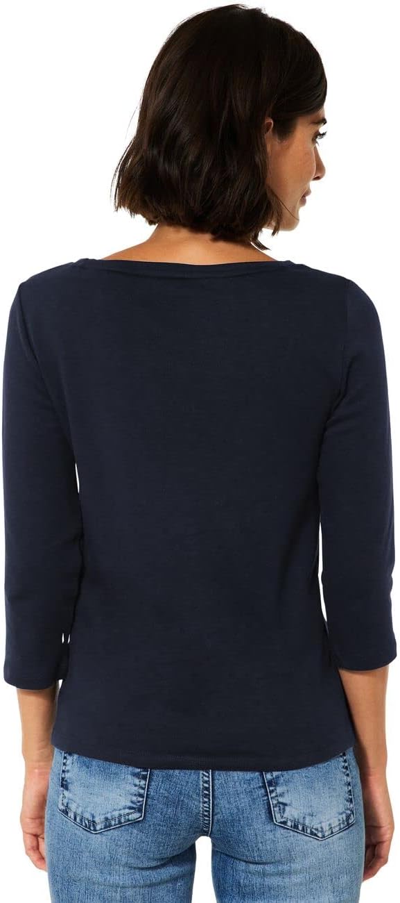 Cecil Damen Boatneck Basic Baumwollshirt U-Boot Ausschnitt S Deep Blue, S Deep Blue