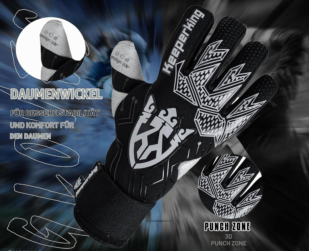 Keeperking Torwarthandschuhe für Erwachsene Fussballhandschuhe Herren Innennaht Profi Premier Grip 4
