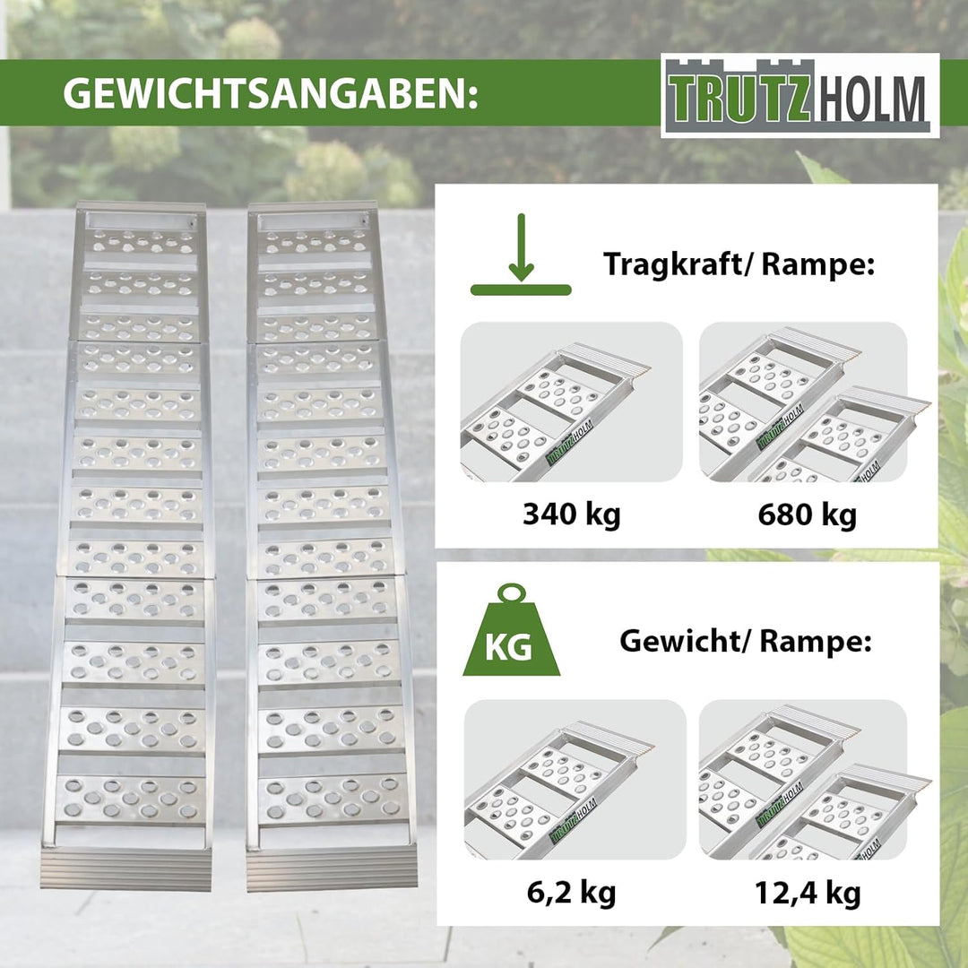 TRUTZHOLM 2 x Auffahrrampe 2-Fach klappbar 198cm Traglast 680 kg Alu geriffelt/gelocht grau Rampe Ve