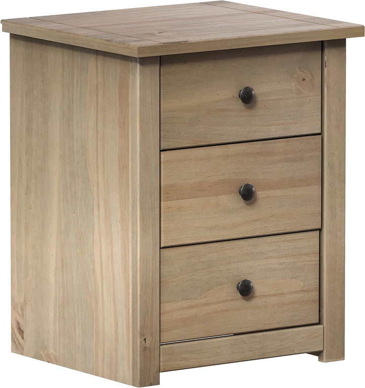 Home Discount® Panama Kommode Nachttisch mit 3 Schubladen, Eiche Natur gewachst Schlafzimmer Möbel