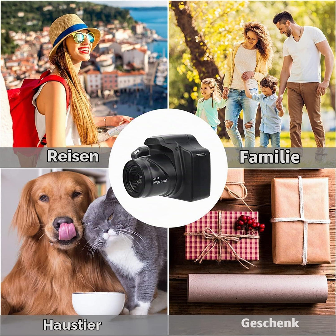 HD-DSLR-Kamera mit 18-fachem Zoom, 3-Zoll-LCD-HD-Bildschirm, CMOS 5 MP, Bis zu 24 MP Sensor, F/2,9 F