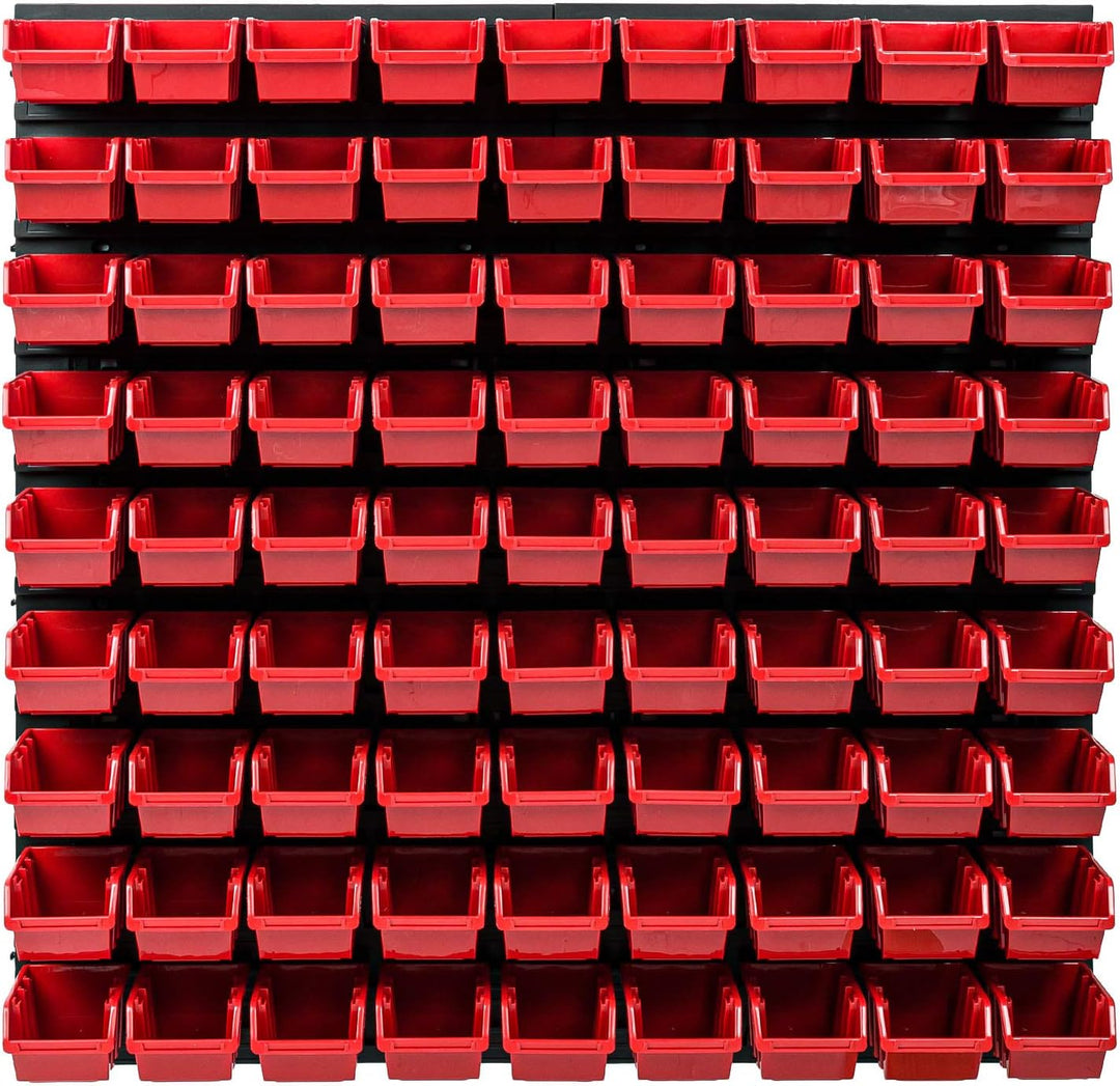 PAFEN Wandregal Stapelboxen - 772 x 780 mm – 81 Stück Boxen Werkstatt Lagersystem Schüttenregal (Rot