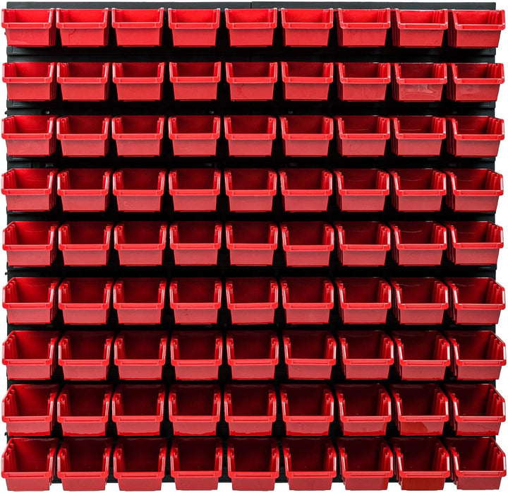 PAFEN Wandregal Stapelboxen - 772 x 780 mm – 81 Stück Boxen Werkstatt Lagersystem Schüttenregal (Rot