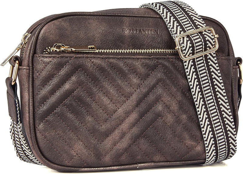 BOSTANTEN Damen Handy Umhängetasche, Crossbody Bag mit verstellbarem Breiter Gurt, PU Leder Gesteppt