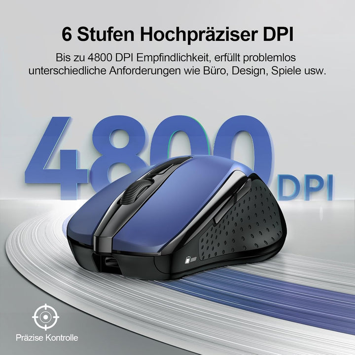TECKNET Bluetooth Maus mit Jiggler, Wiederaufladbare Maus Kabellos(DREI Modi: BT 5.0/3.0 + 2.4G), 48