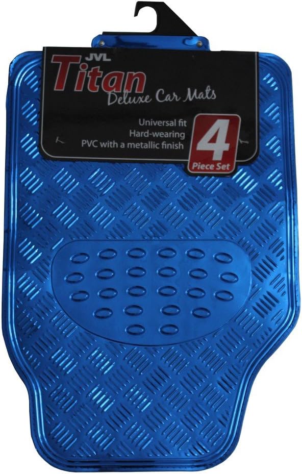 JVL 01-693 Titan Automatten-Set Metallisch mit Gummirückseite, Blau 4-teilig, Blau