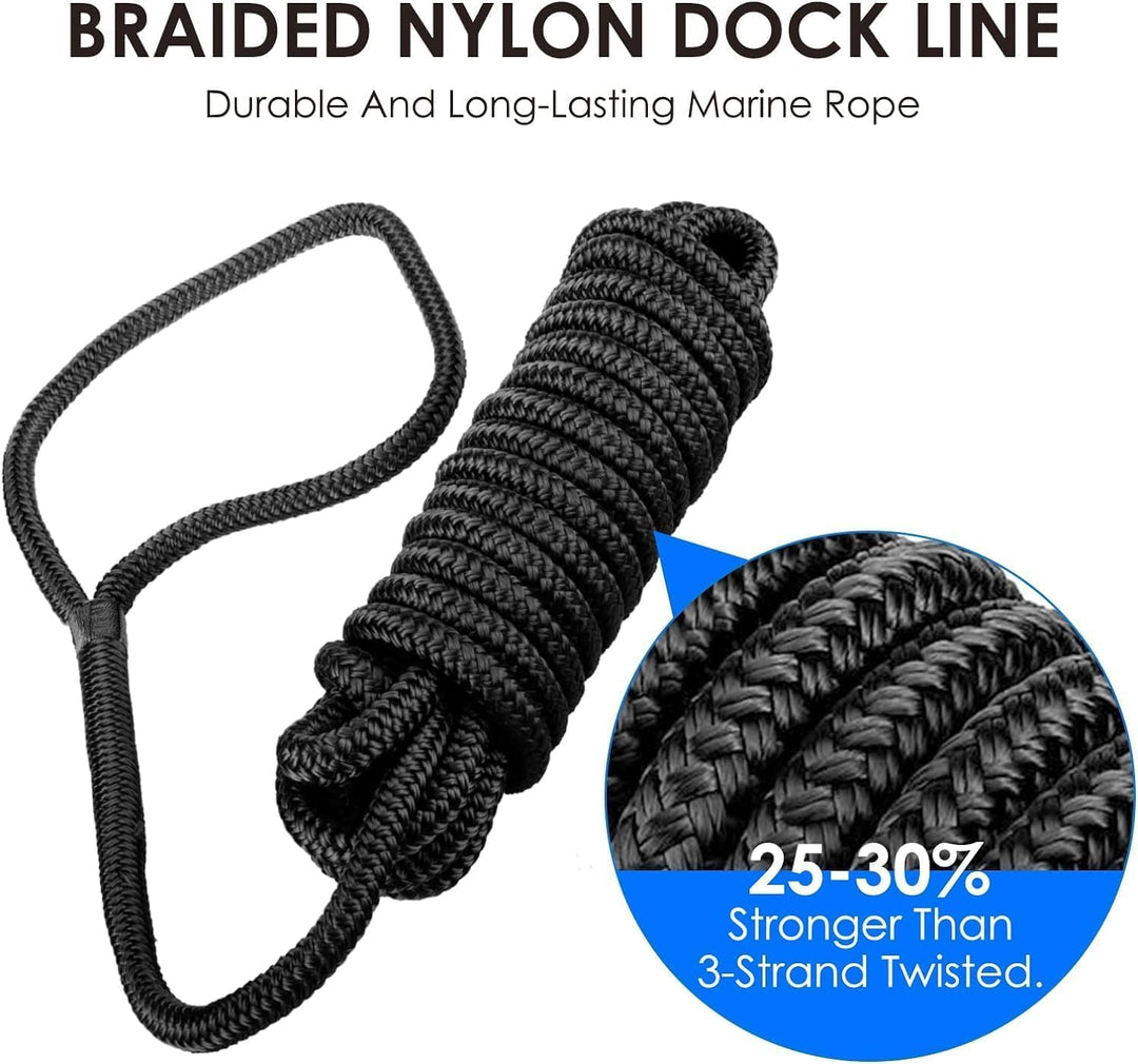 BOOMSTART 4 Stück Boot Seil 16mm Festmacherleine mit Auge Nylon Doppelt Geflochten Fenderseil Dock L