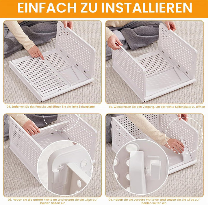 Kleiderschrank-Organizer, 4 grosse stapelbare Körbe, 43 x 33,5 x 25 cm, Kunststoff-Aufbewahrungsbehä