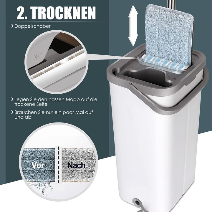 Myiosus Wischmopp Set mit Eimer, Putzeimer mit Wischmop, Bodenwischer mit Auswringfunktion, 10 Mikro