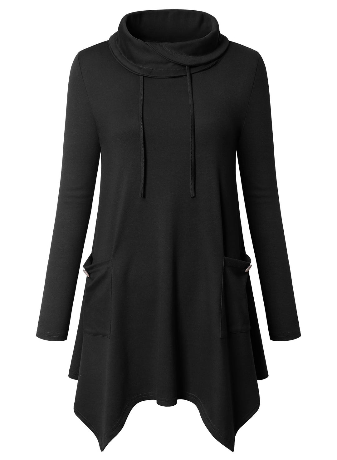 Amrto Damen Tunika Tops Turtleneck Langarm Shirts Bluse Hemd Pullover Mit Taschen M #1-schwarz, M #1
