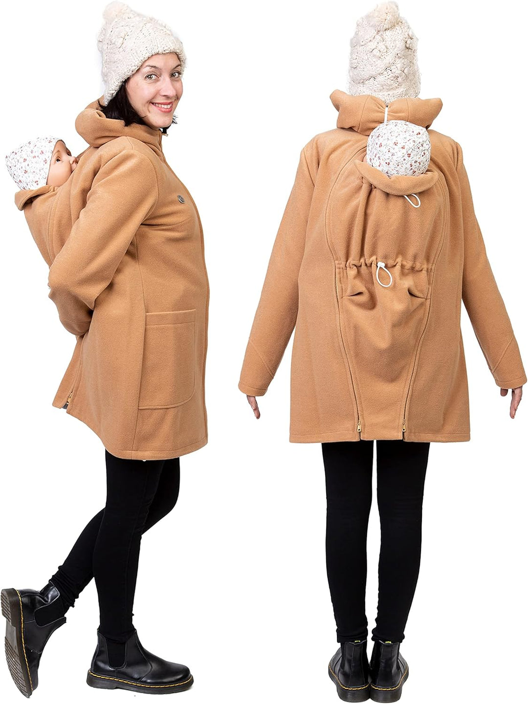 Viva la Mama - schicker Umstands- und Tragemantel für den Winter - VALENTIN L beige - vorn und hinte