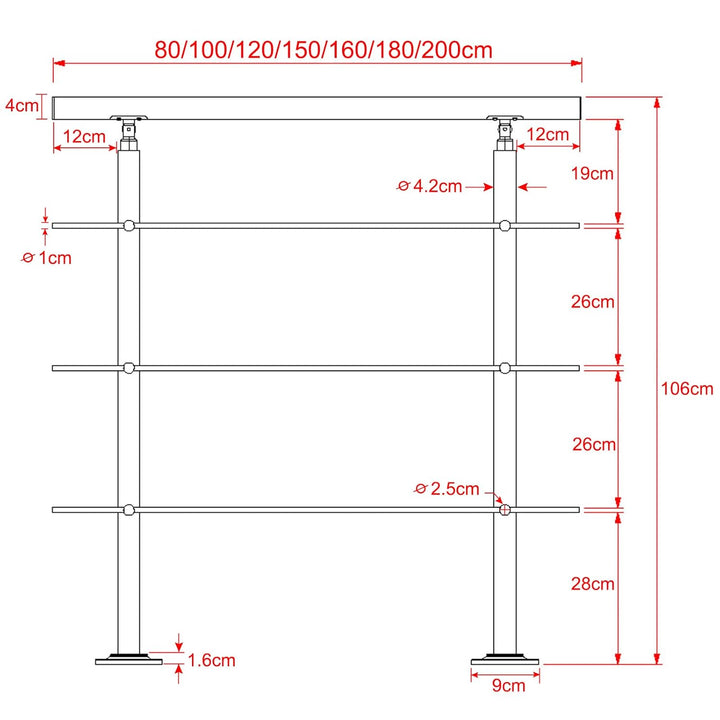 XMTECH Geländer Treppengeländer Handlauf Ø42mm aus Edelstahl, Brüstung Treppe Bausatz mit Querstab f