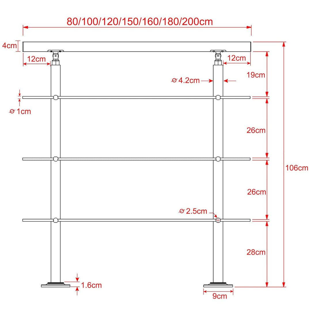 XMTECH Geländer Treppengeländer Handlauf Ø42mm aus Edelstahl, Brüstung Treppe Bausatz mit Querstab f