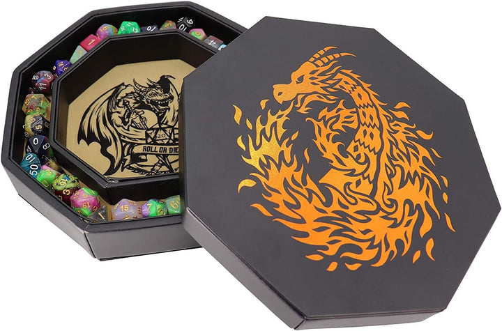 Fantasydice-Chromatic Dragon -with Roll or Die Artwork Dice Tray - 23CM Octagon with Lid and Dice St
