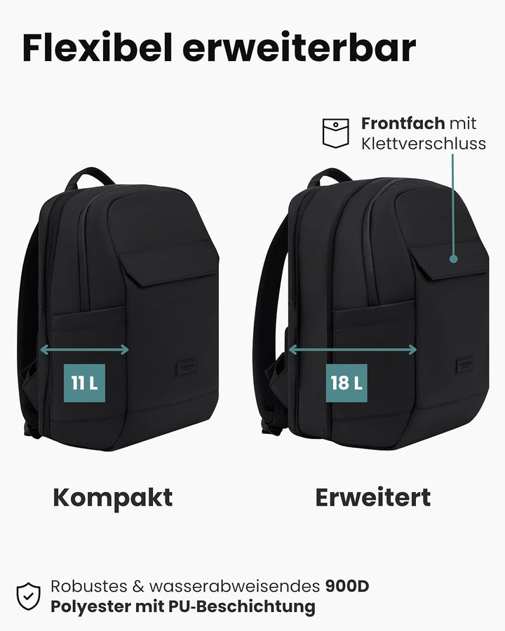 LARKSON Business Laptop Rucksack Herren Schwarz - Bjarne Small - Kleiner Arbeitsrucksack mit 16 Zoll