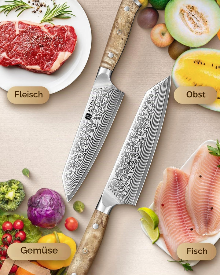 XINZUO 14,8cm Kiritsuke Kochmesser Damaststahl 10Cr15CoMoV Stahlkern Chefmesser -Profi Damaszener St
