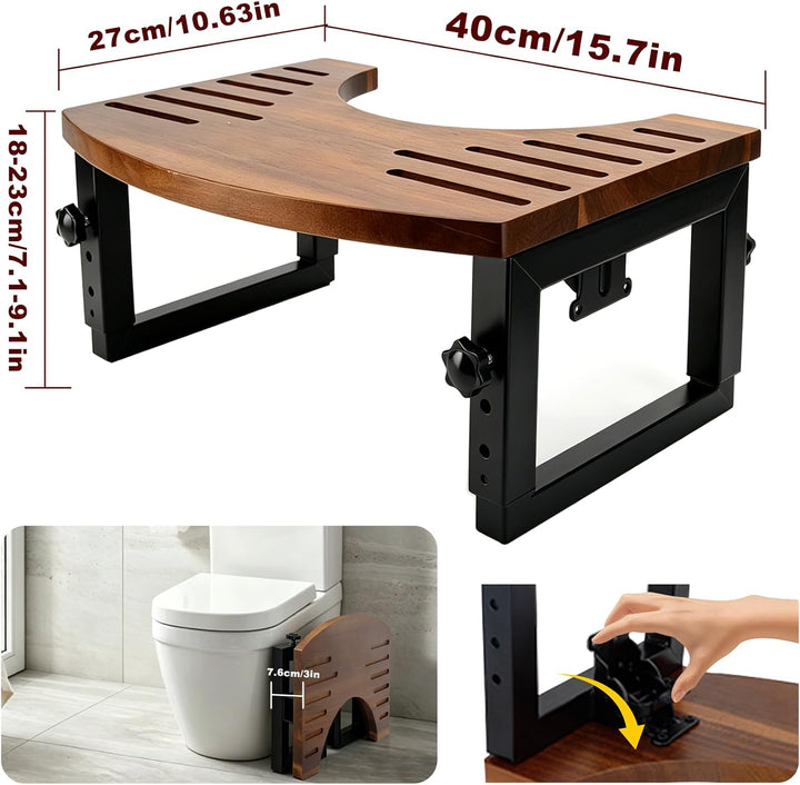 Toilettenhocker Erwachsene Klappbar aus Holz Höhenverstellbarer Klo hocker 18-23cm Rutschfester Kack