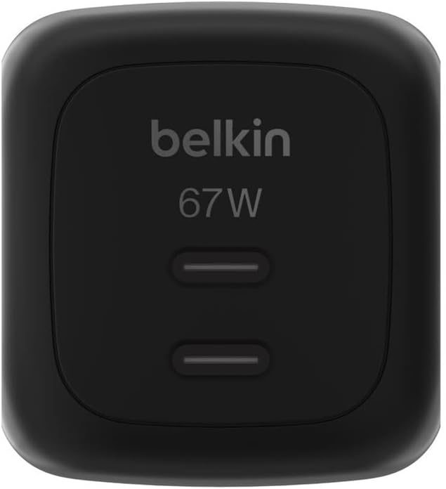 Belkin SmartProtect 2-Port USB C Ladegerät, 67W, GaN-Ladegerät, 2X USB-C, Schnellladen für Geräte wi
