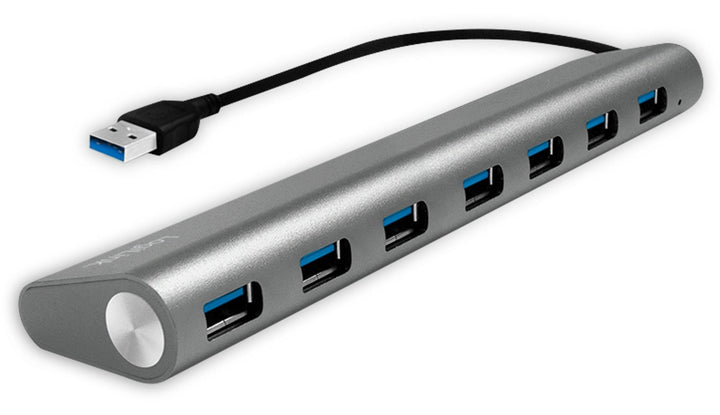 LogiLink UA0308 USB 3.0 Hub für PC/Laptop, 7-Ports Aluminiumgehäuse Silber USB 3.0 7-Port, USB 3.0 7