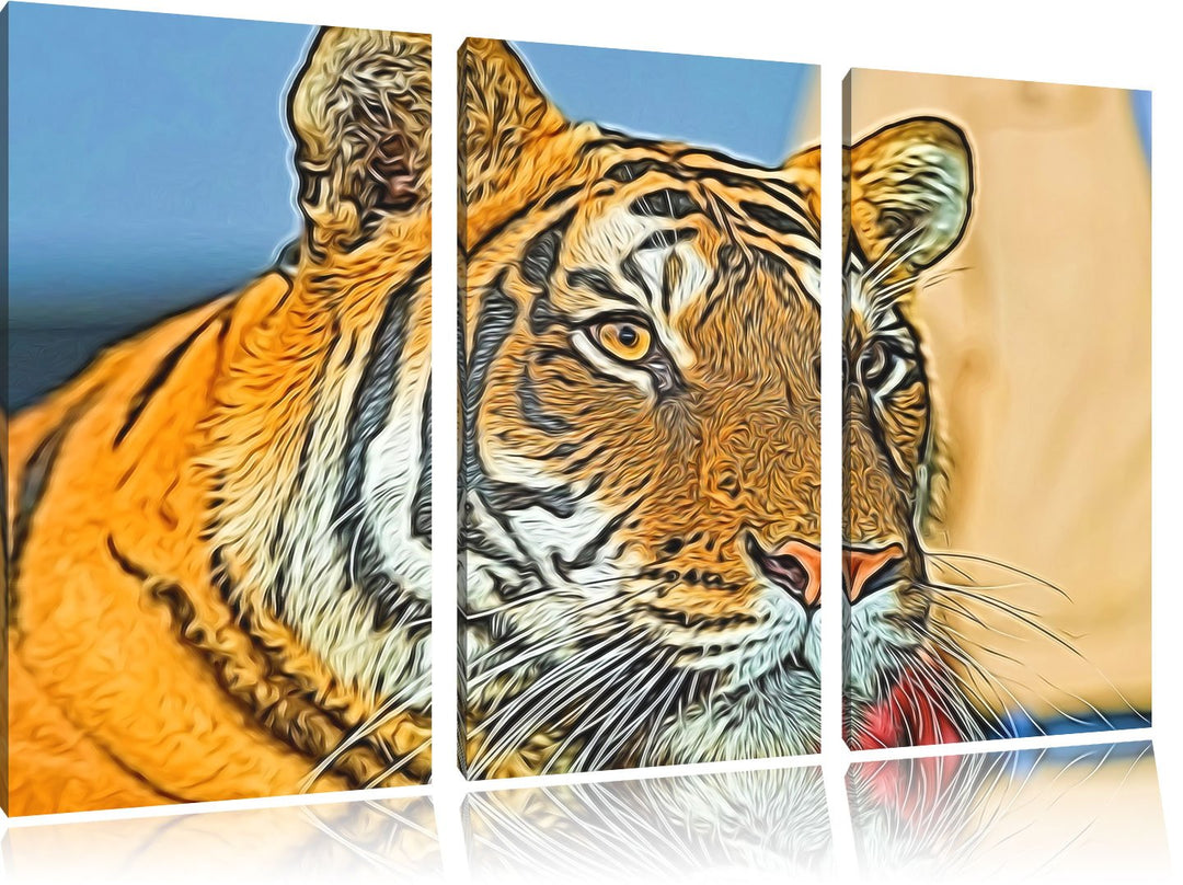 schöner Tiger NewArt 3-Teiler Leinwandbild 120x80 Bild auf Leinwand, XXL riesige Bilder fertig gerah