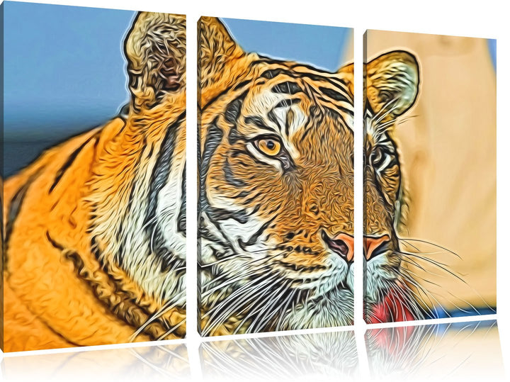schöner Tiger NewArt 3-Teiler Leinwandbild 120x80 Bild auf Leinwand, XXL riesige Bilder fertig gerah