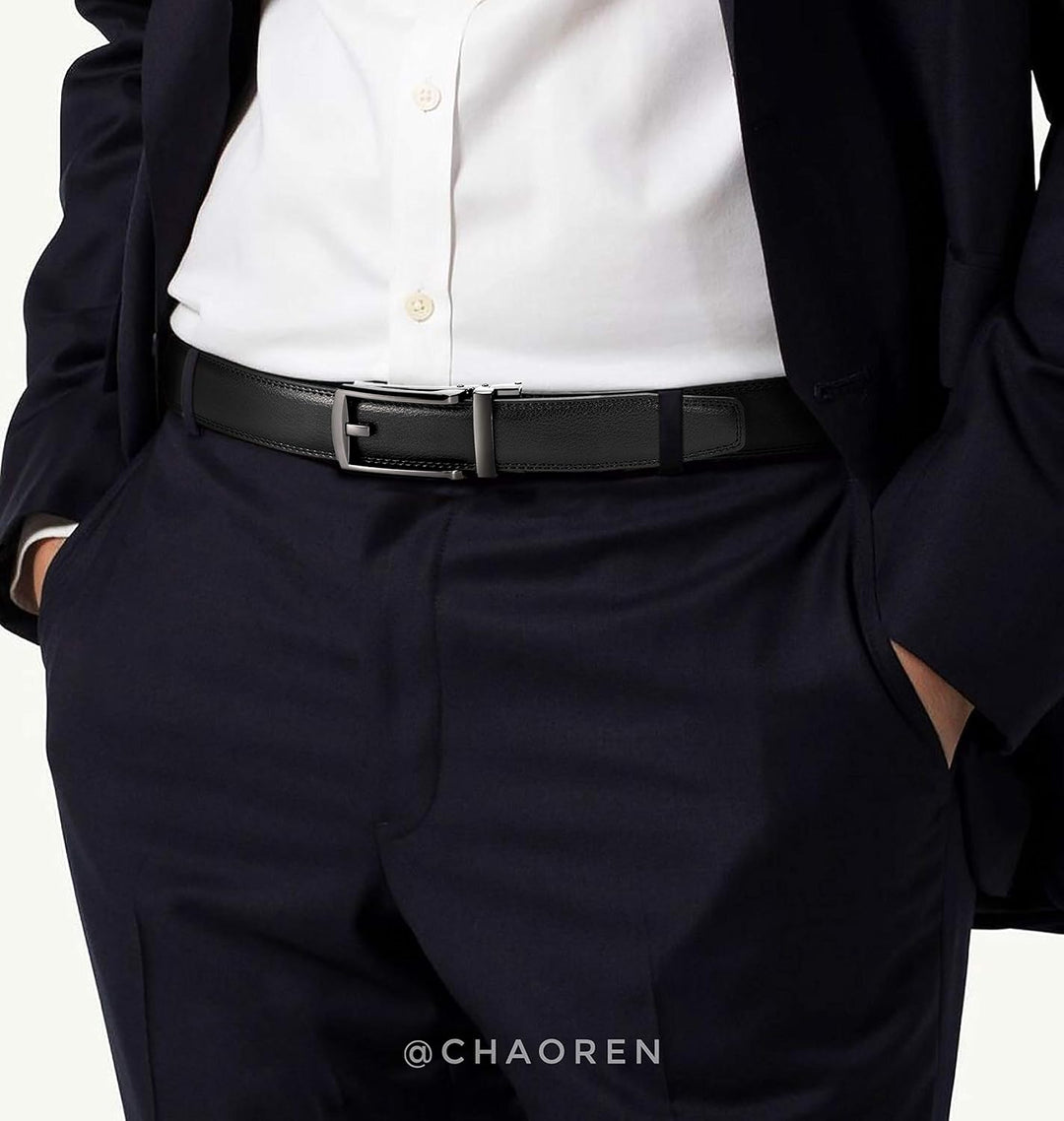 CHAOREN Herren Ledergürtel Gürtel Taille 110-120cm (Gesamtlänge 135cm) Schwarz, Taille 110-120cm (Ge